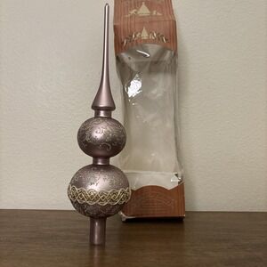 Vintage German Krebs Glas Lauscha Blown Glass Christmas Tree Topper Purple Pink